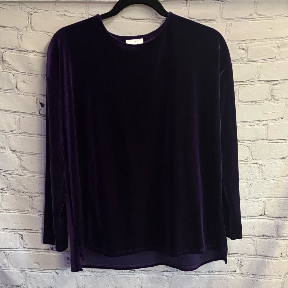 J.Jill Women’s Violet Purple Velour Velvet Long Sleeve‎ Blouse Top Sz Small EUC